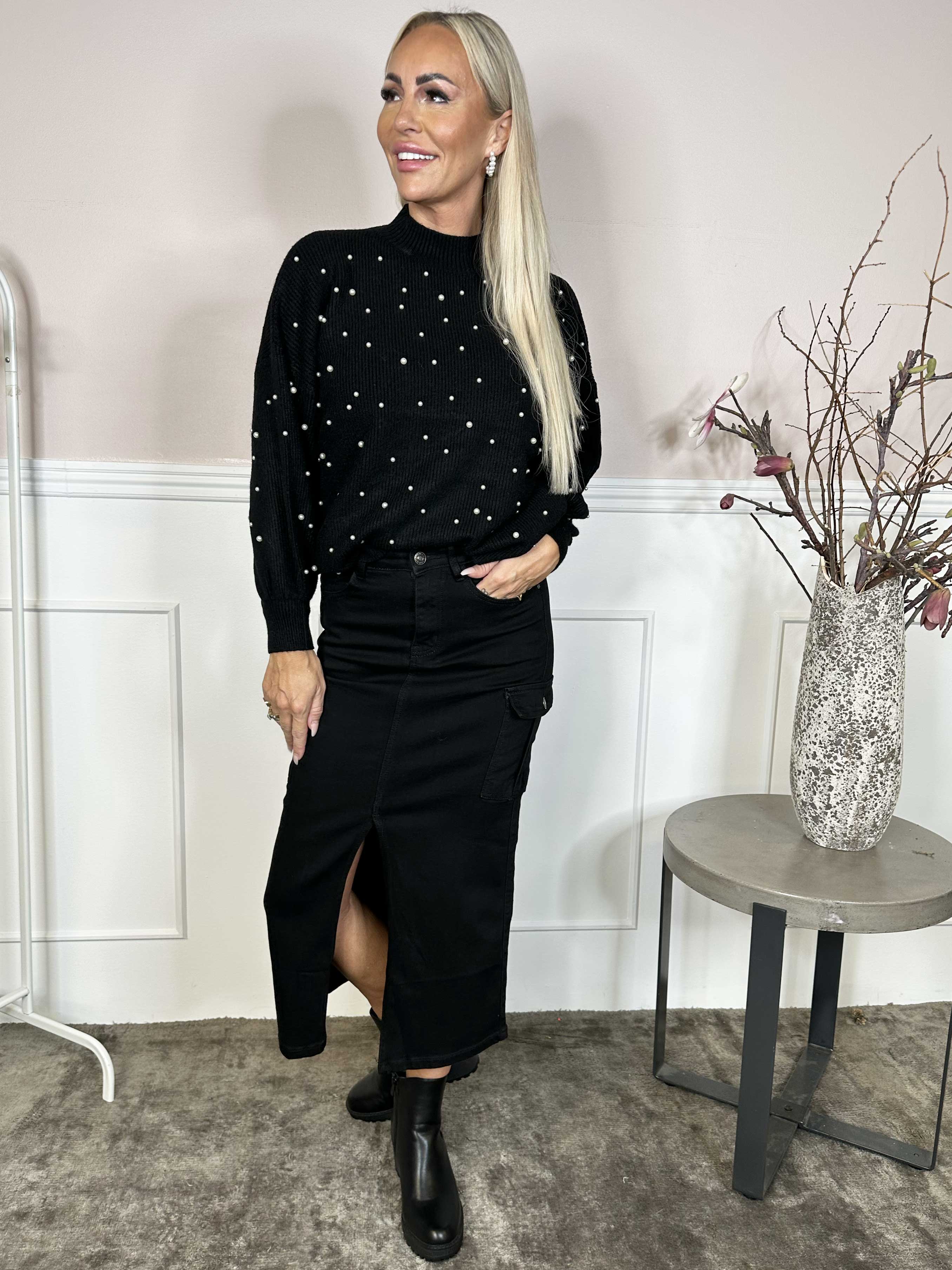 Josephine - Denimkjol med slits och fickor